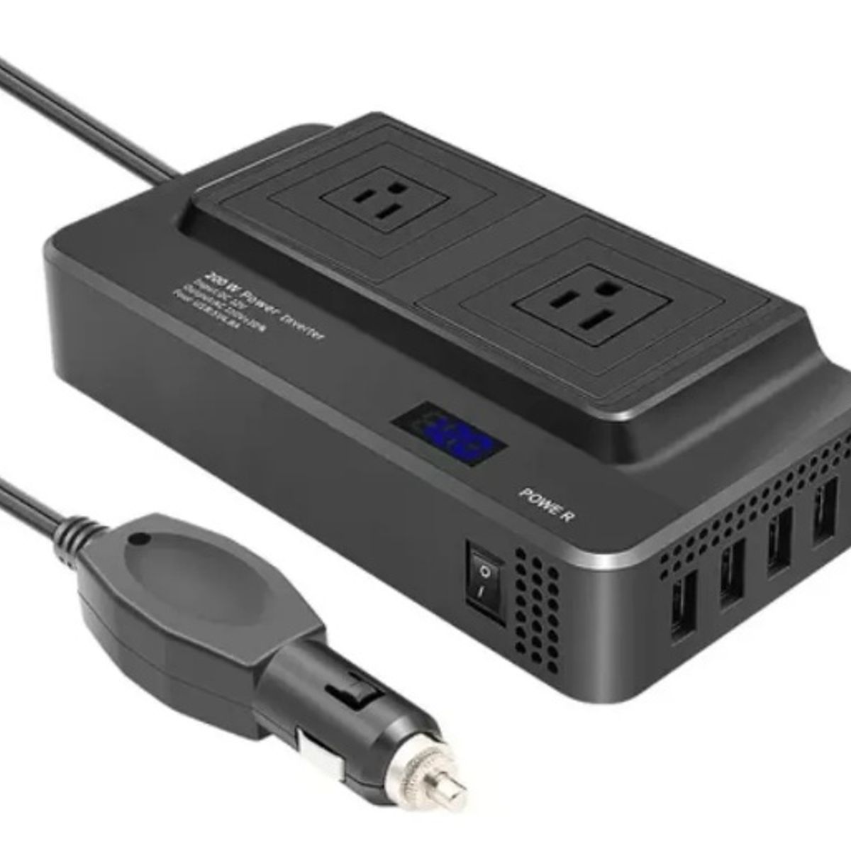 GENERICO - Inversor Portátil Multitoma Para Carro Usb 200W- BONITO