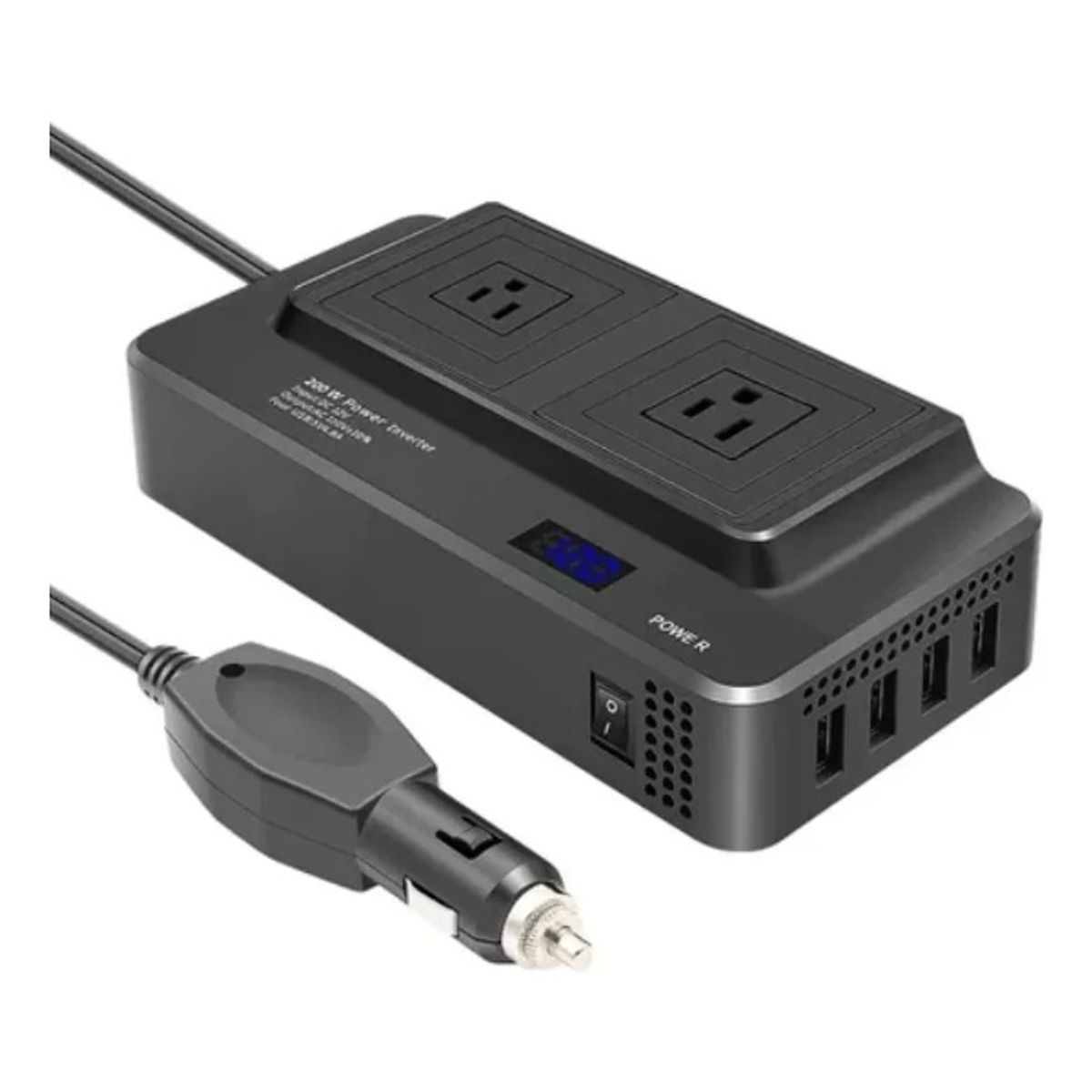 GENERICO - Inversor Portátil Multitoma Para Carro Usb 200W- BONITO