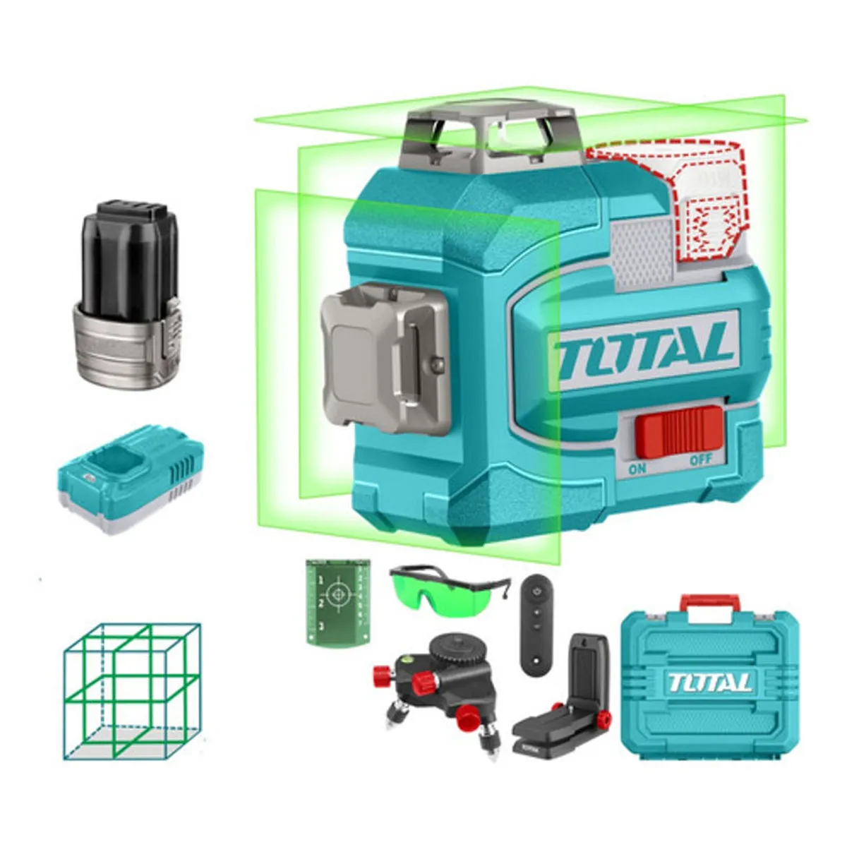 TOTAL - Nivel Laser 0-35m Luz Verde 3d 12 Lineas 16v Industrial Super Total