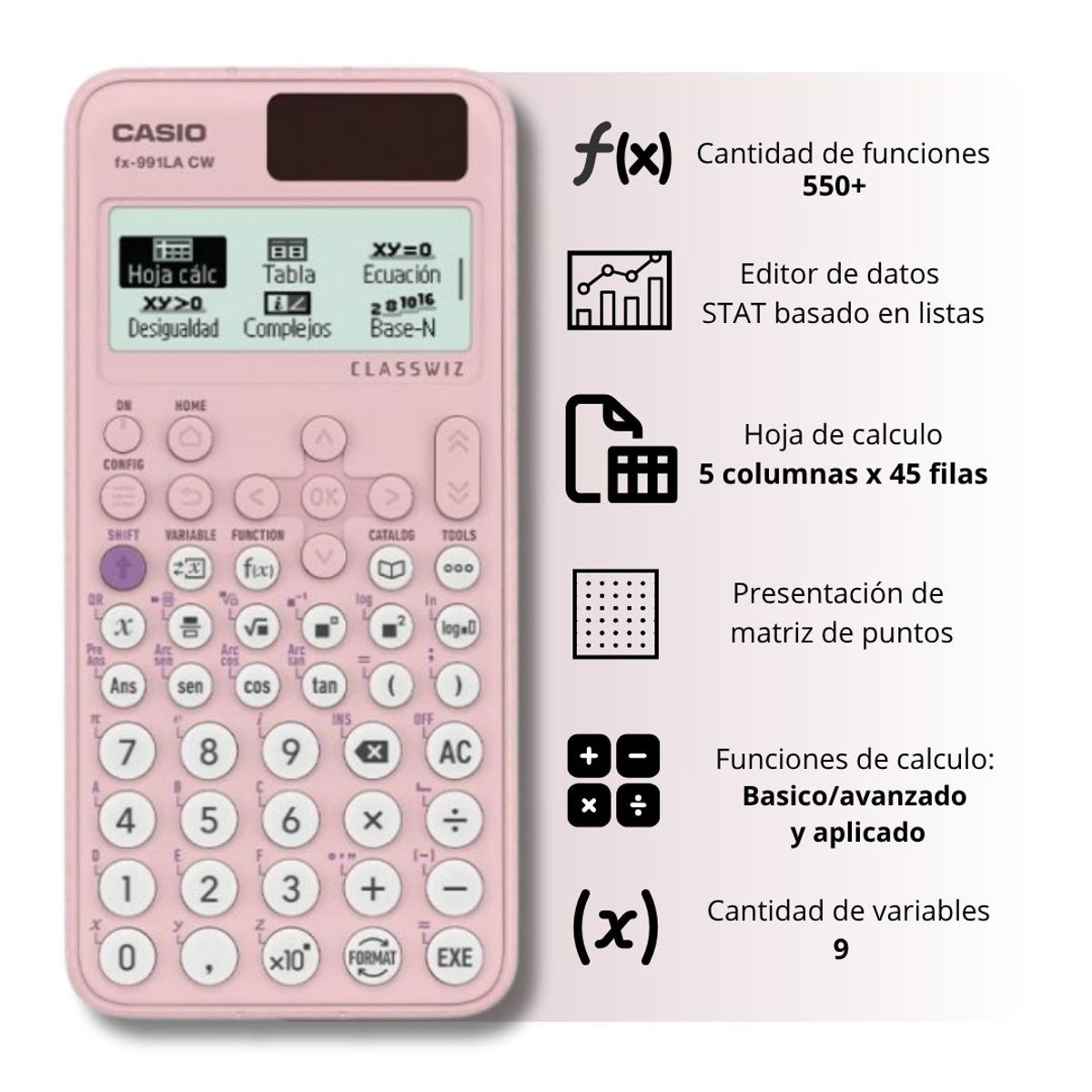 CASIO - Calculadora científica Casio FX-991 LACW - Rosa