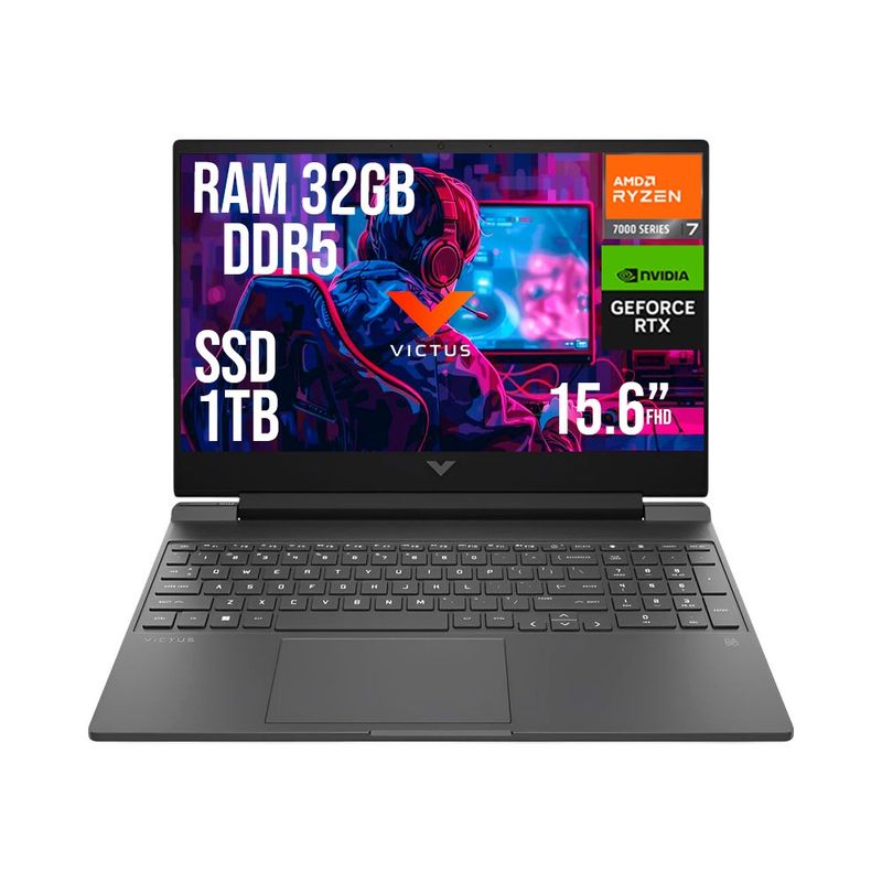 HP - HP VICTUS AMD RYZEN 7 7445HS RTX 4050 6GB SSD 1TB RAM 32GB LED 15,6" FHD 144Hz