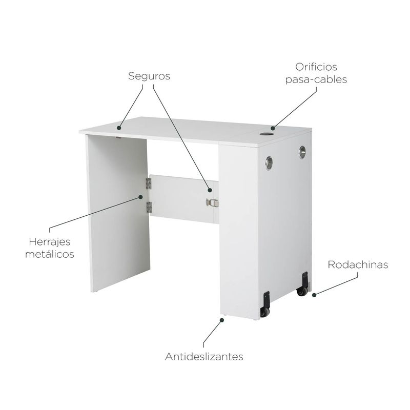 ERGONOMUS - Escritorio Plegable Con Rodachinas 90x50x74 Cm Blanco