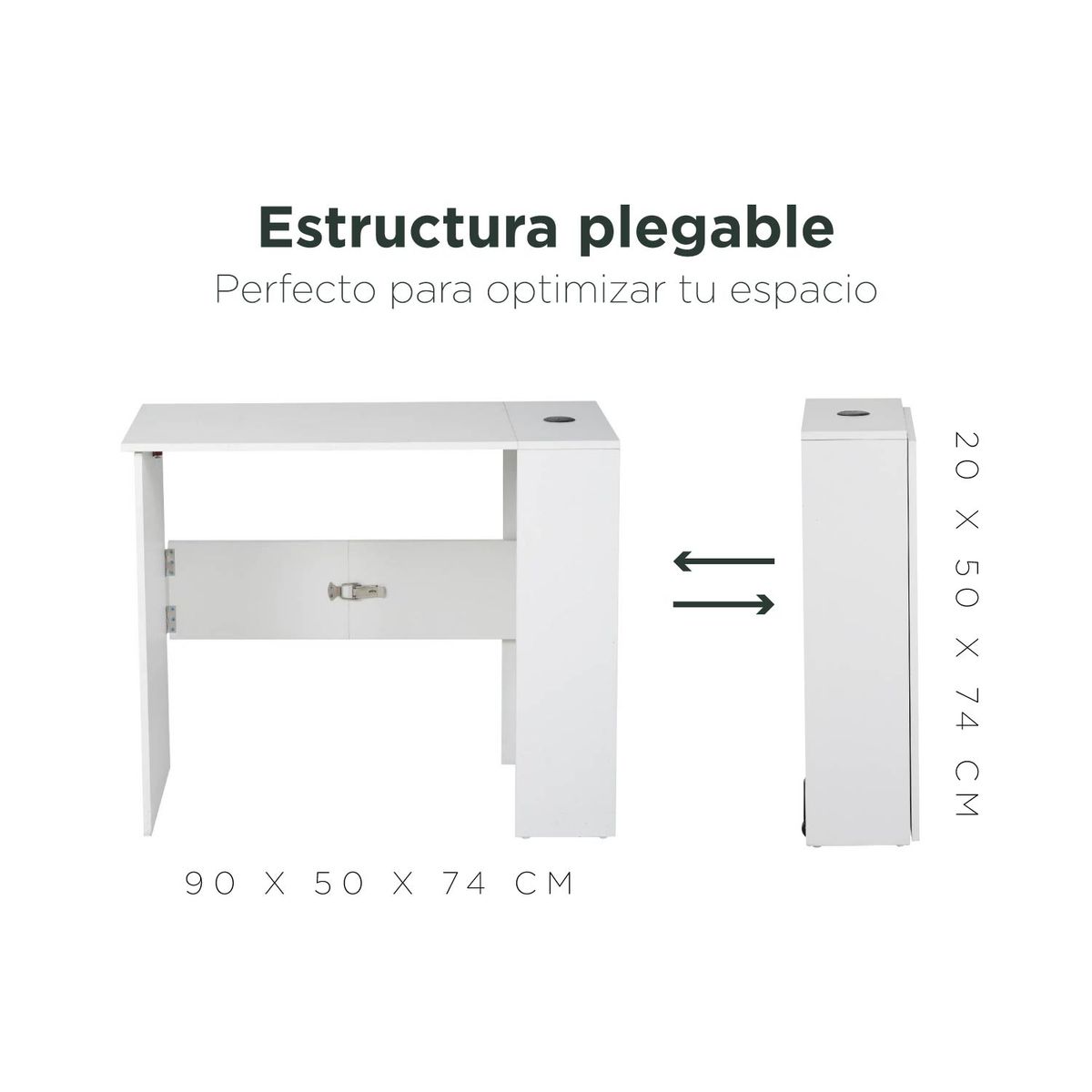 ERGONOMUS - Escritorio Plegable Con Rodachinas 90x50x74 Cm Blanco