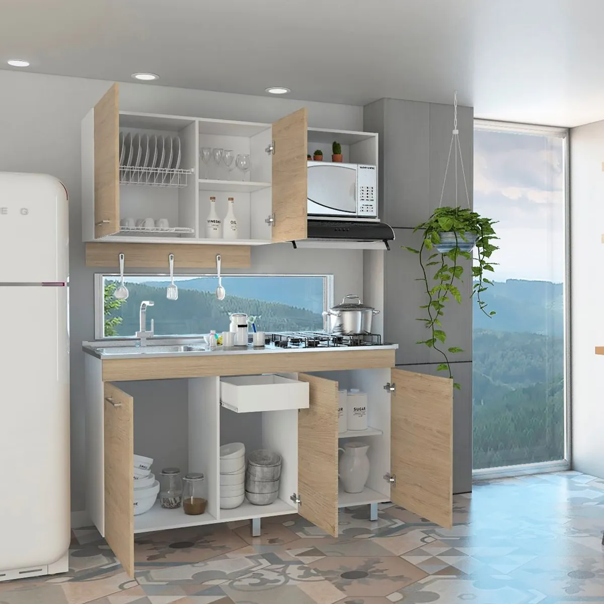 RTA MUEBLES - Cocina 1.50 Miro CLR 4389 Blanco Rovere RTA