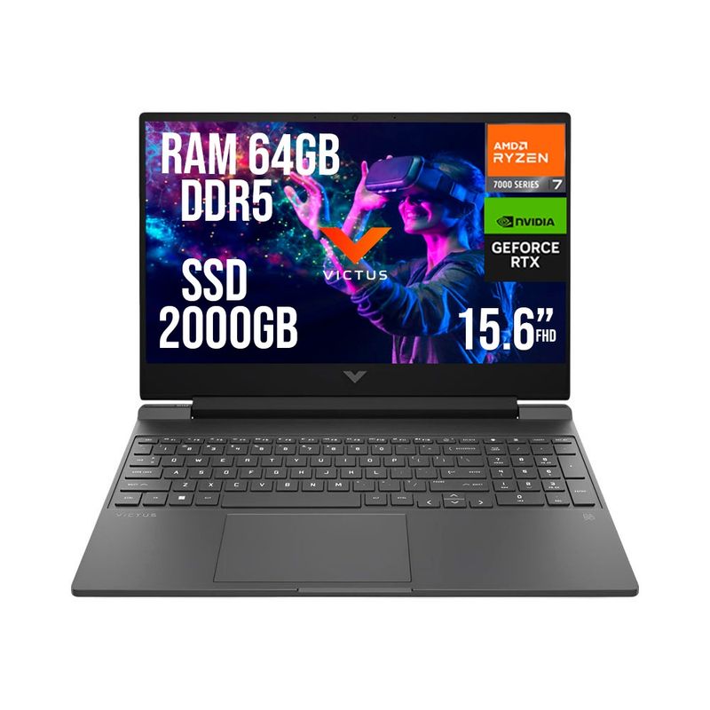 HP - HP VICTUS AMD RYZEN 7 7445HS RTX 4050 6GB SSD 2TB RAM 64GB LED 15,6" FHD 144Hz