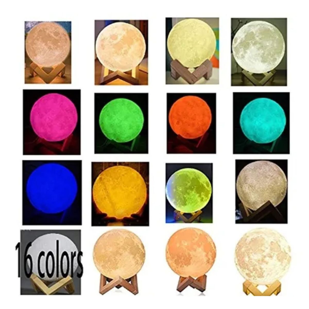GENERICO - Lámpara 3d Luna 15cm Recargable 16 Colores Control Remoto
