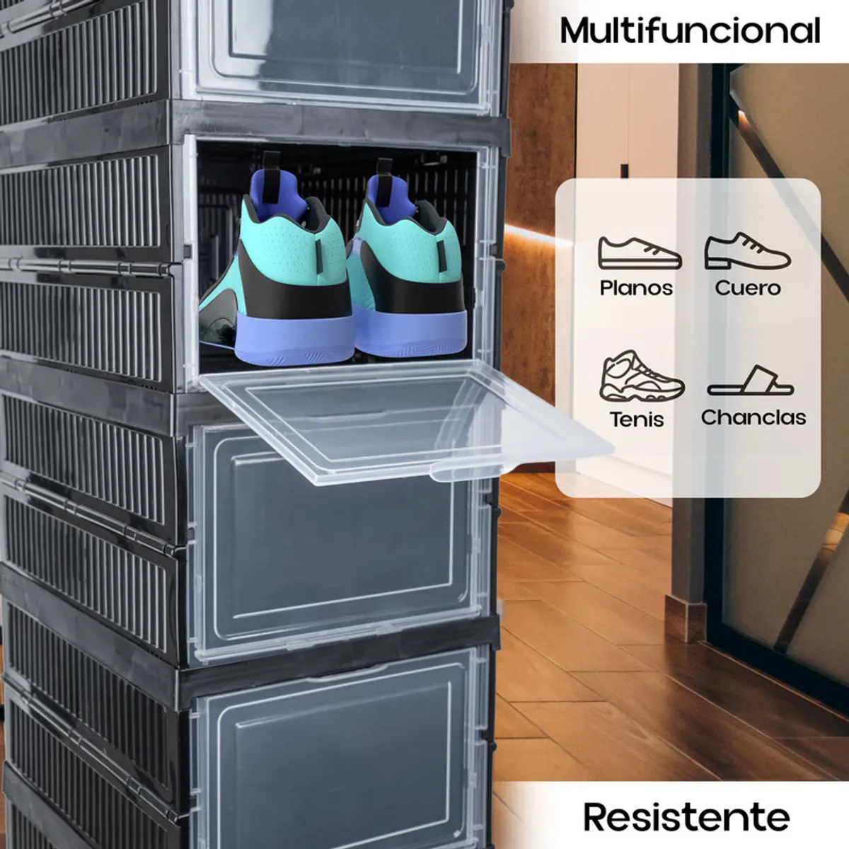 ENERGY PLUS - Organizador Zapatos 6 Niveles Plegable Ventana Transparente