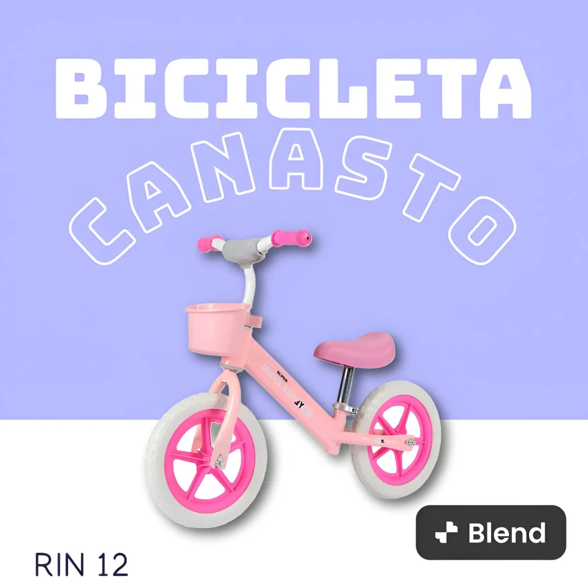 GENERICO - Bicicleta de equilibrio RIN 12 para niños de 1 a 4 años con canasta ROSADA