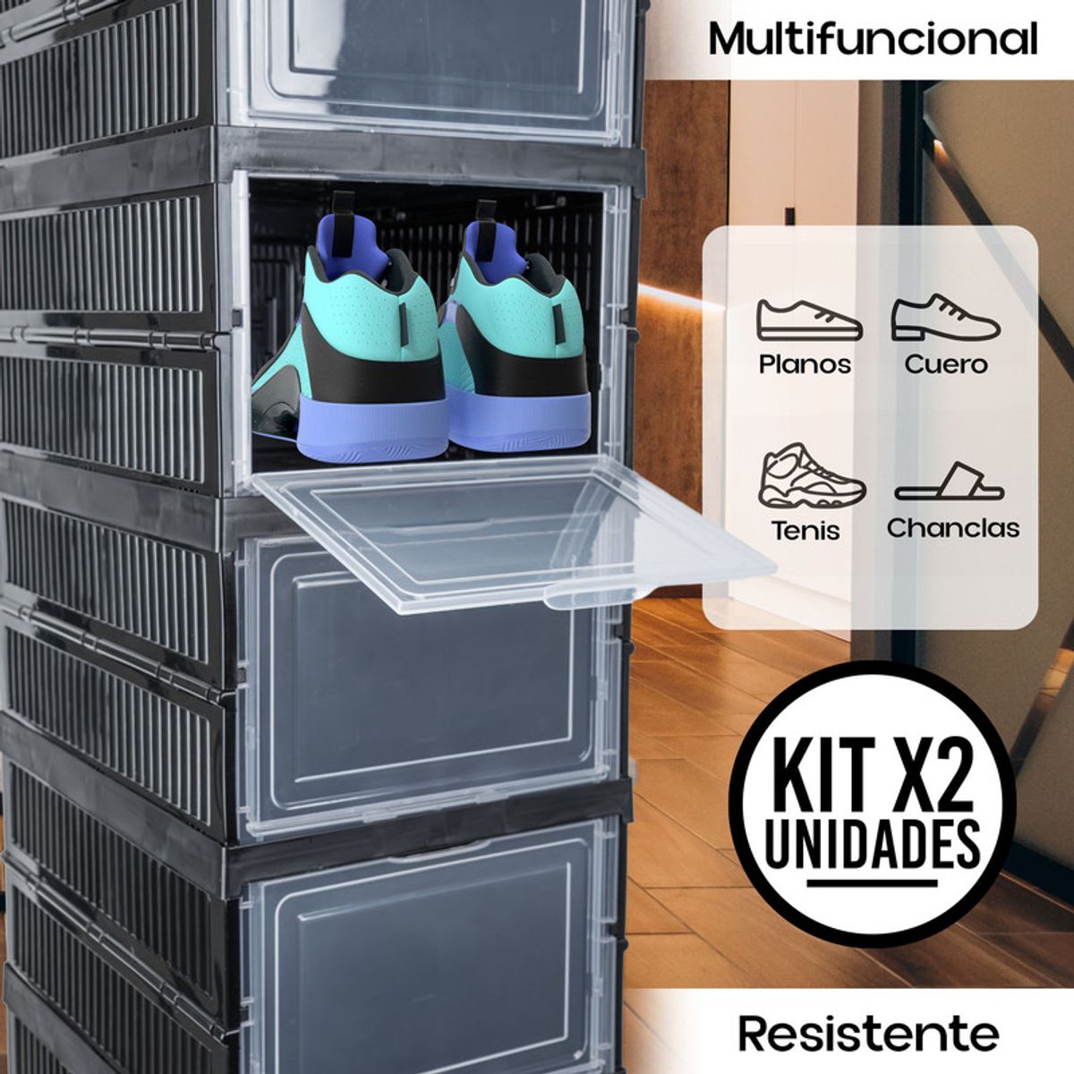ENERGY PLUS - Set x2 Organizador Zapatos 6 Niveles Plegable Ventana Transp