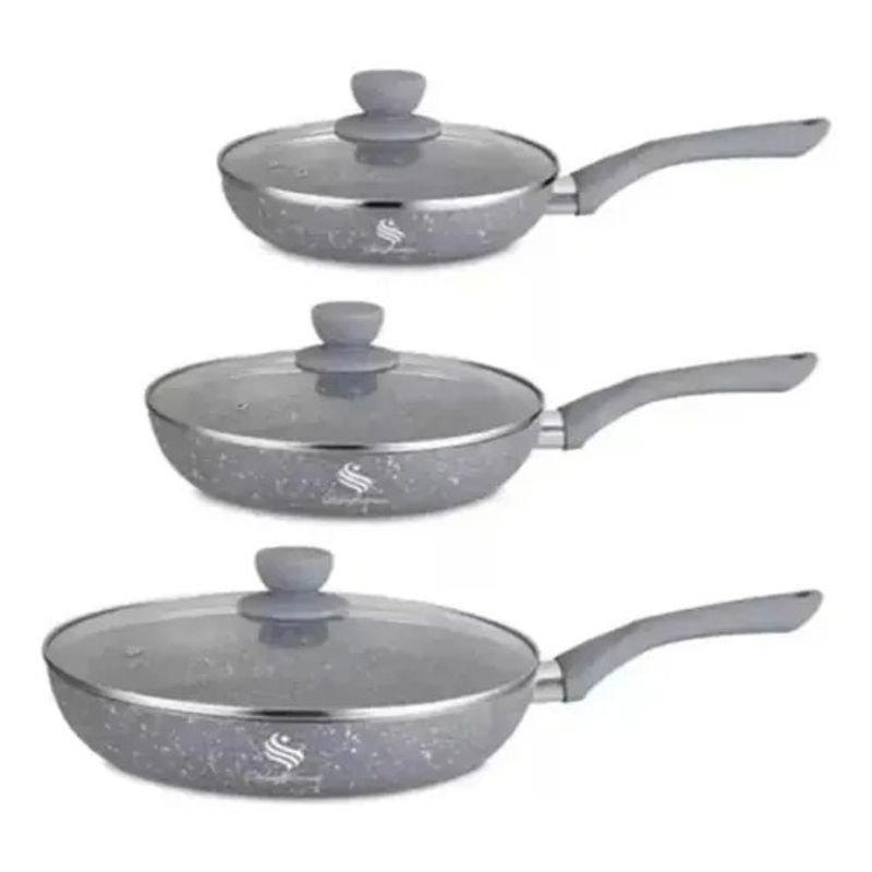 SCHAFFHAUSEN - Juego Set 6 Sartenes Antiadherente Granito Marnol Cerámica Gris