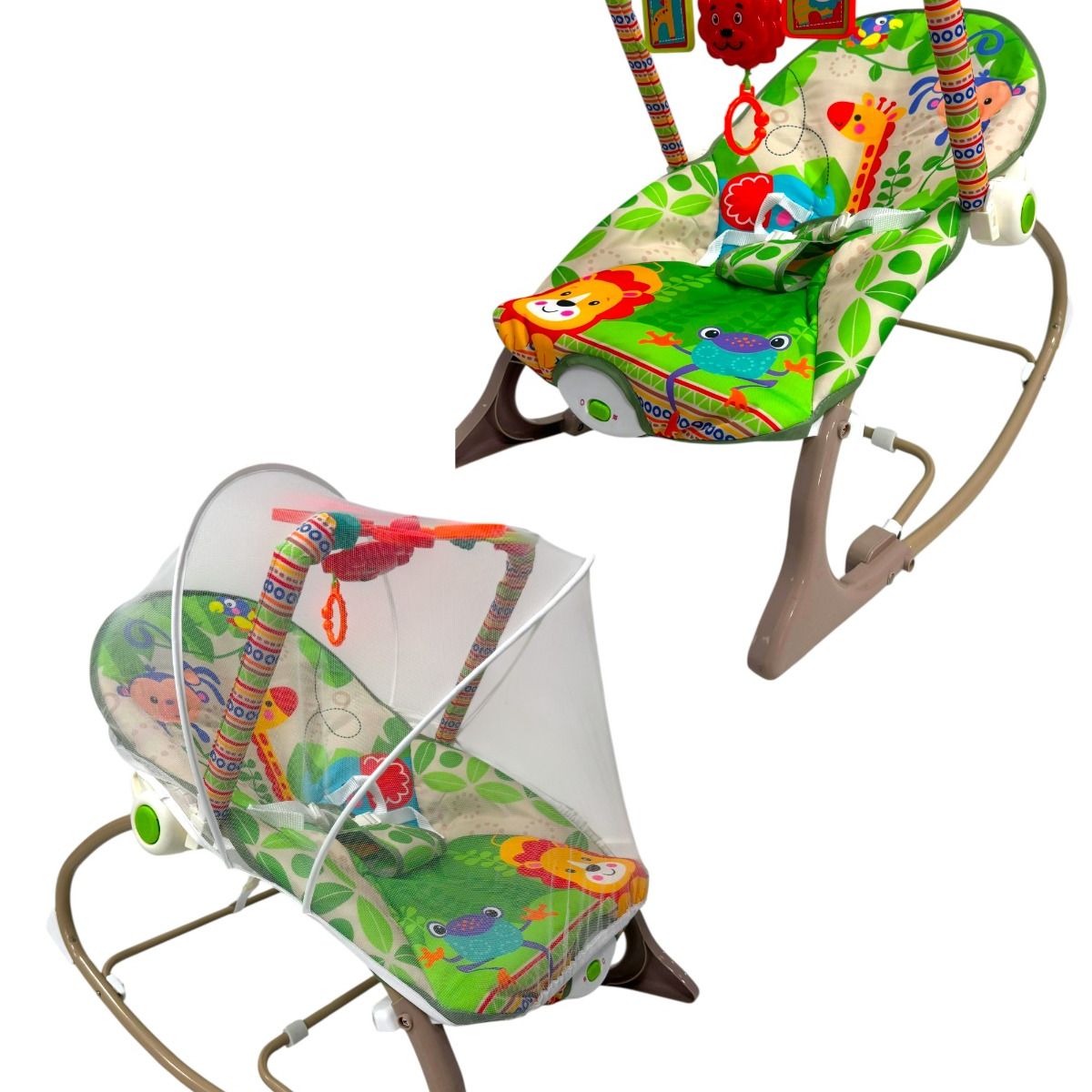 KIDSHOP - Silla Mecedora Para Bebes Con Toldillo 68171 Selva Verde