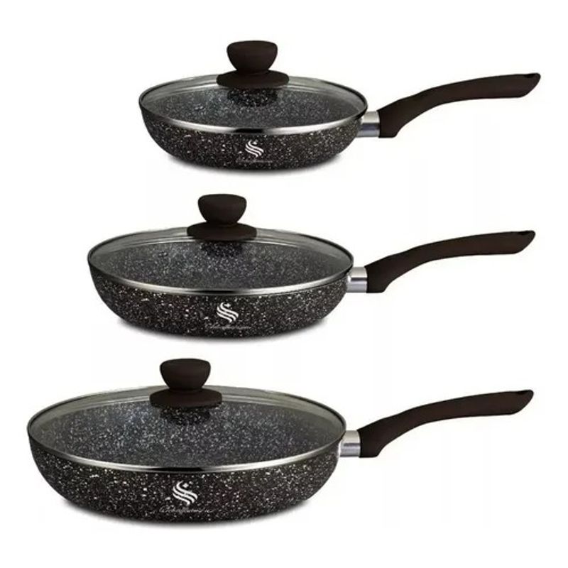 SCHAFFHAUSEN - Juego Set 6 Sartenes Antiadherente Granito Marnol Cerámica Cafe