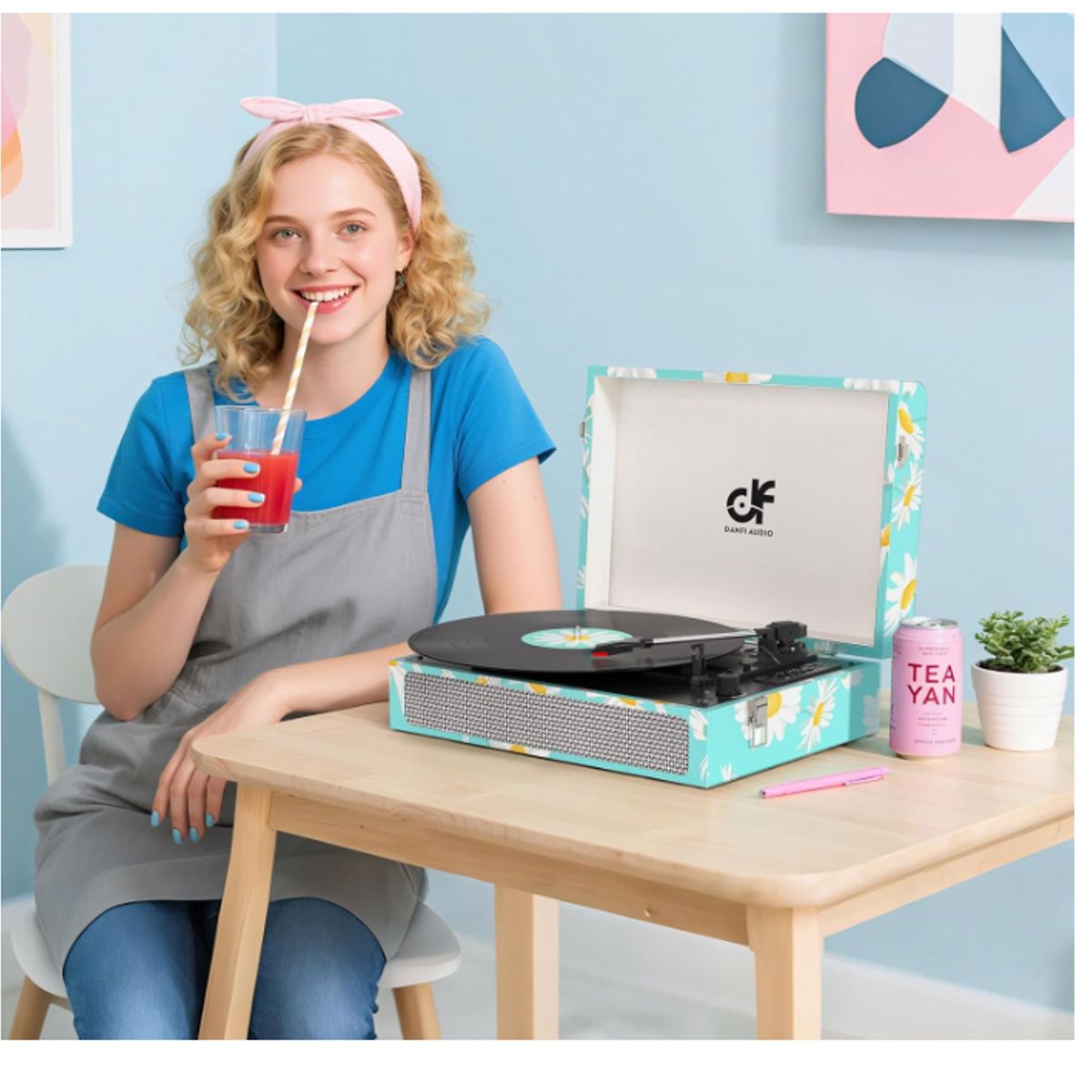 AMERICAN GENERICS - Tocadiscos portátil vintage de 3 velocidades y Bluetooth con altavoces integrados