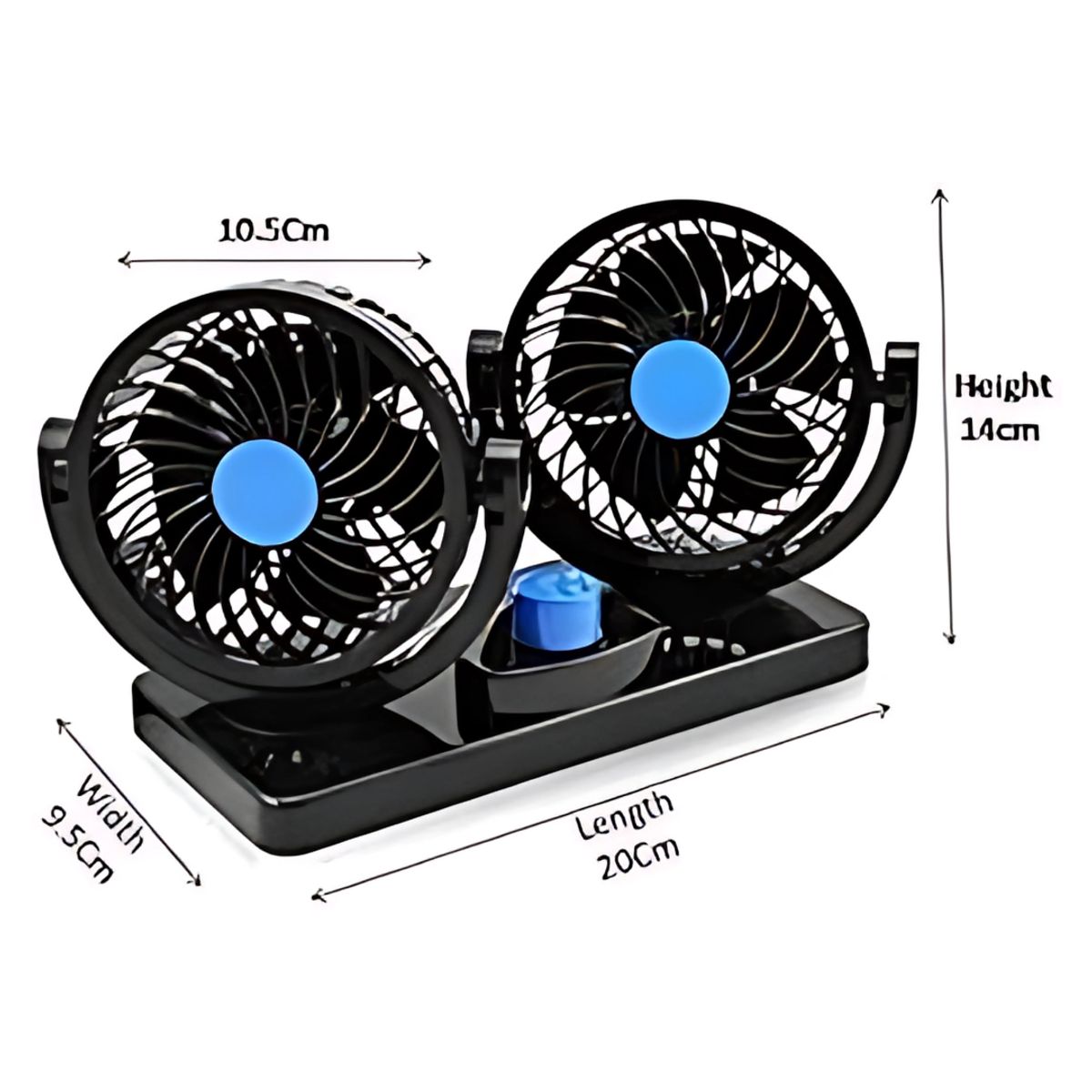 GENERICO - Ventilador portátil 12 V con doble cabezal y rotación 360 °