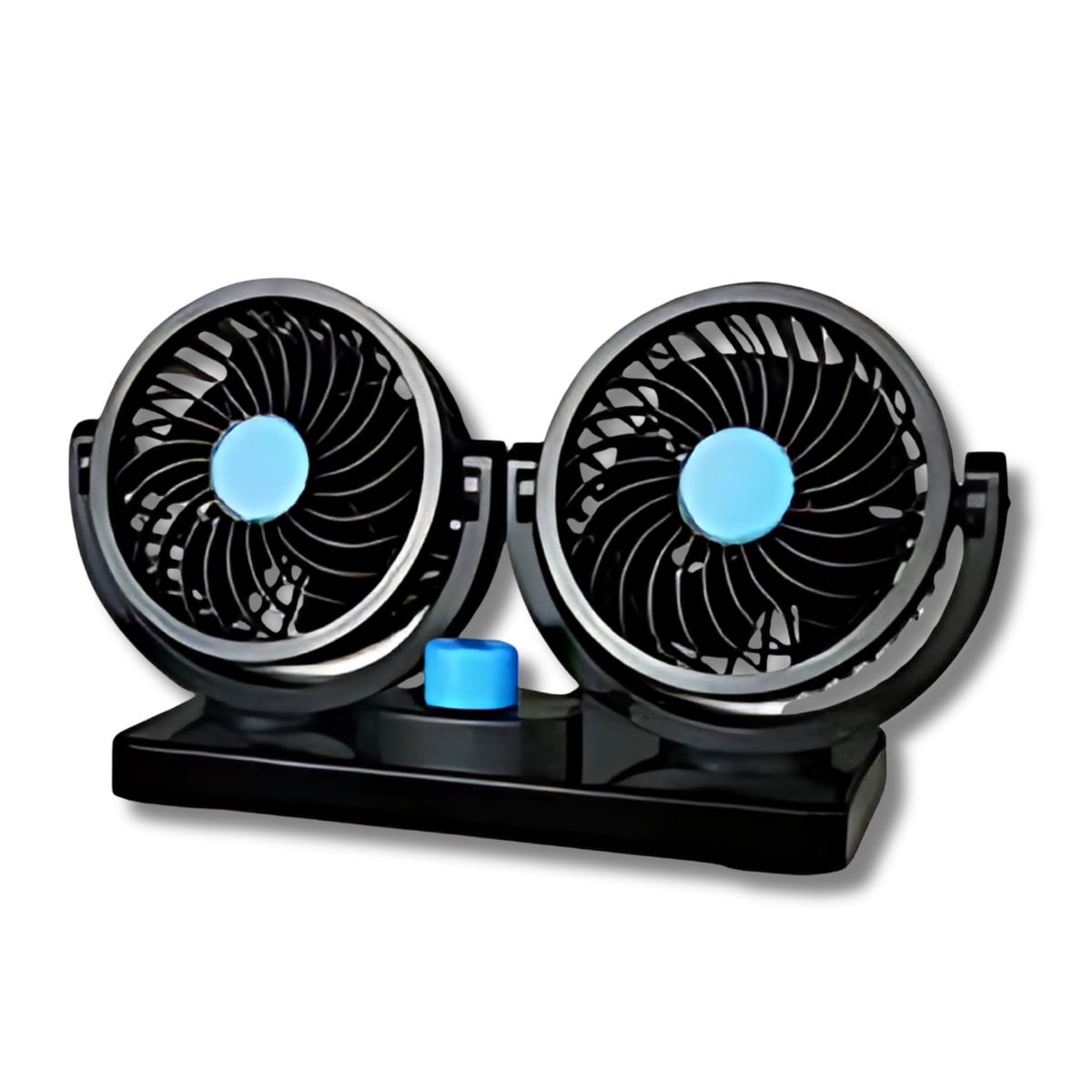 GENERICO - Ventilador portátil 12 V con doble cabezal y rotación 360 °