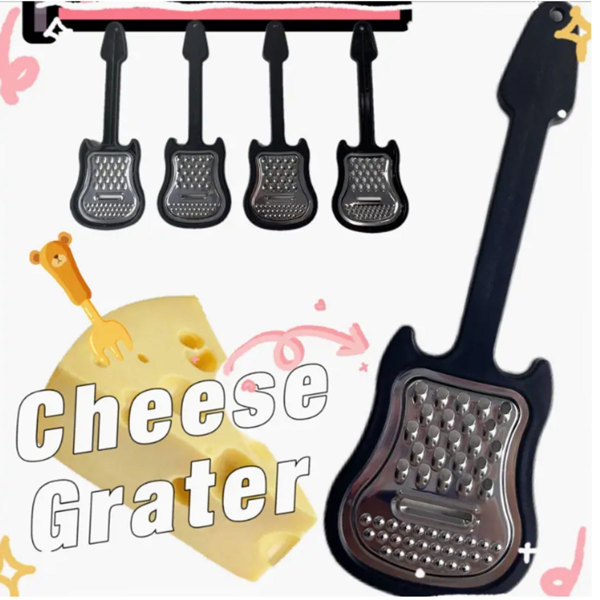 AMERICAN GENERICS - Rallador de Queso 3 en 1 de Acero Inoxidable con Diseño de Guitarra