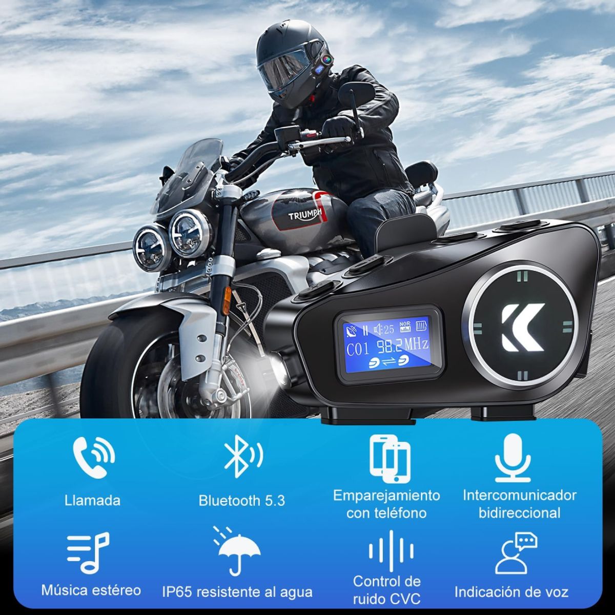 COLME TECHNOLOGY HOME - Intercomunicador Para Moto Llamadas Bluetooth Lcd Fm Kr-m4