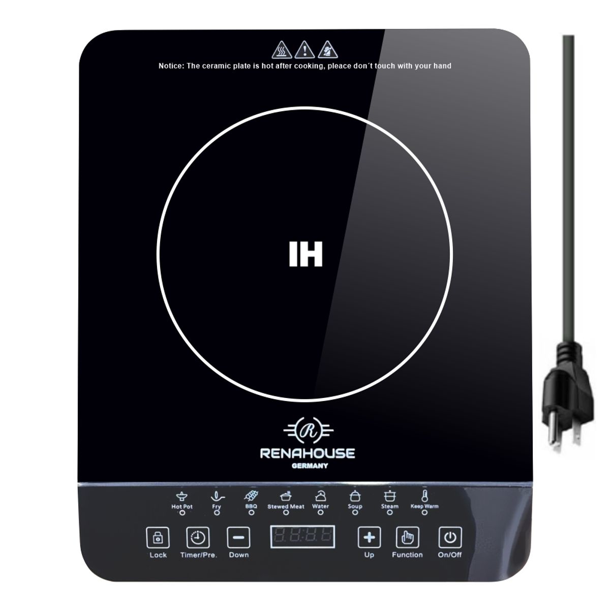RENAHOUSE - Estufa Eléctrica Inducción 1 Puesto Táctil 9 Niveles 1000W