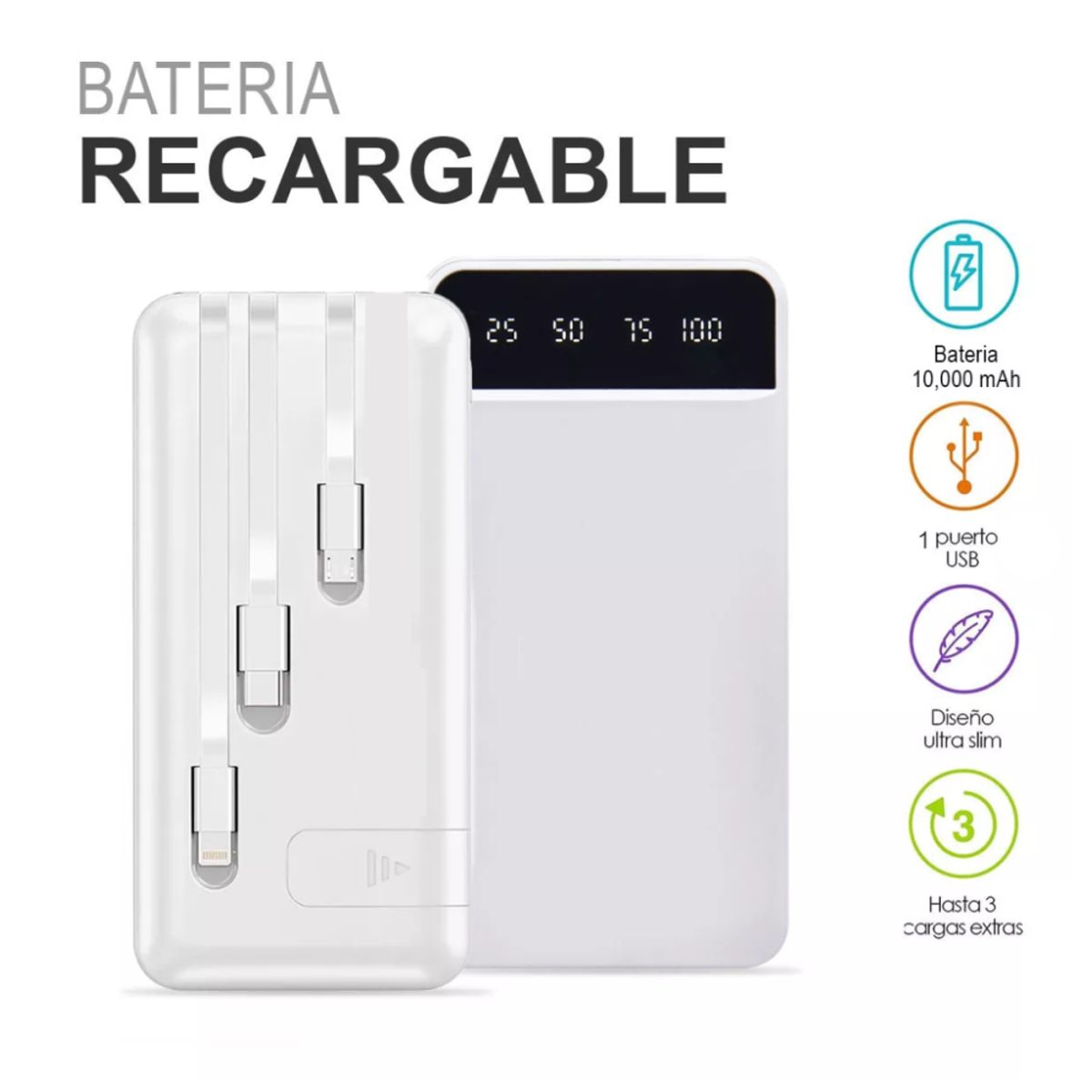 COLME TECHNOLOGY HOME - Power Bank 10000mah Batería Externa Carga Rápida 4 Puertos