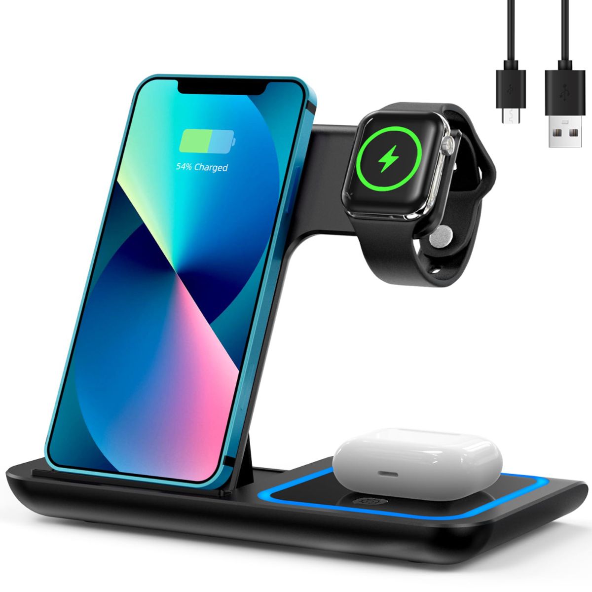 COLME TECHNOLOGY HOME - Cargador Inalámbrico 3 En 1 Estación De Carga Rápida Qi Plegable