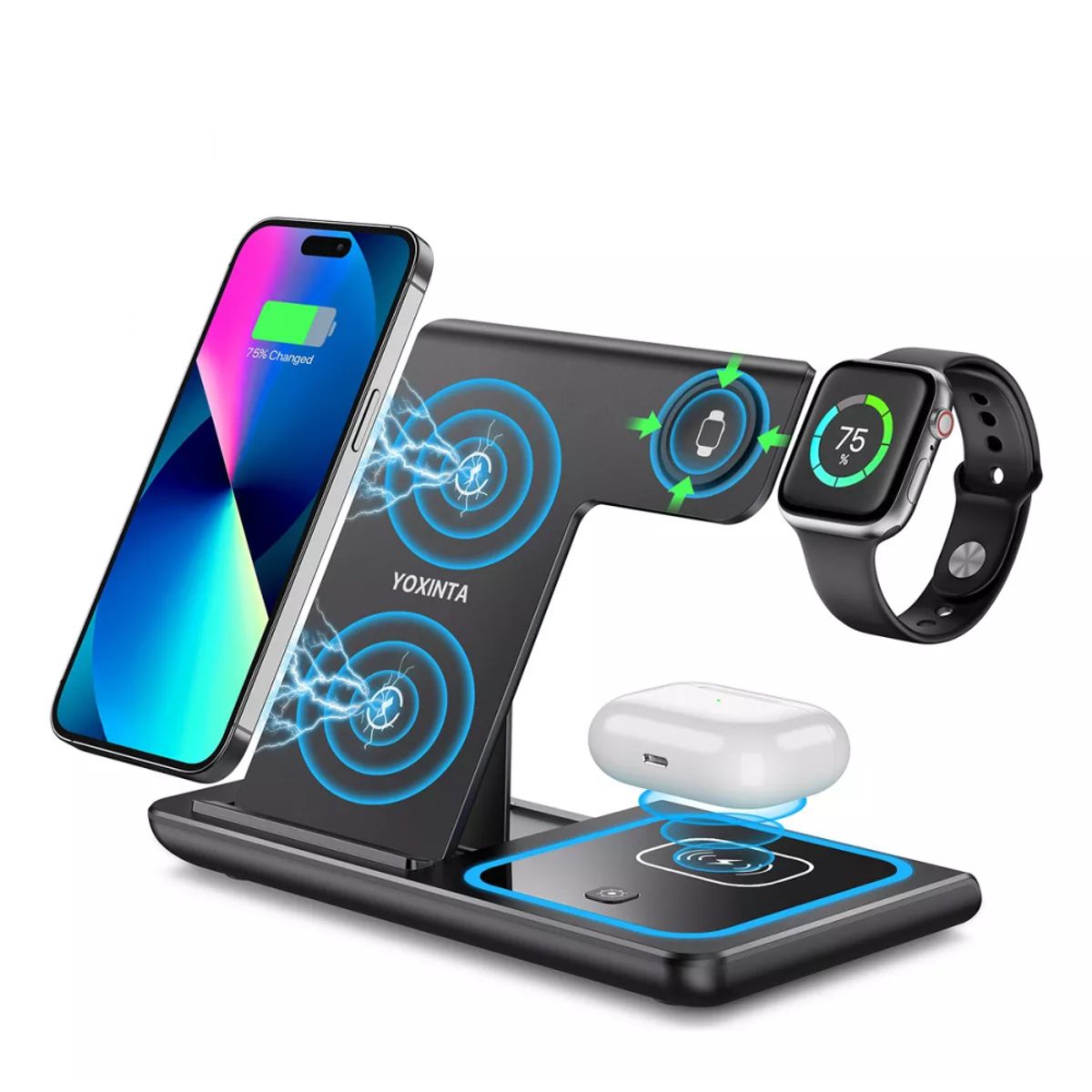 COLME TECHNOLOGY HOME - Cargador Inalámbrico 3 En 1 Estación De Carga Rápida Qi Plegable