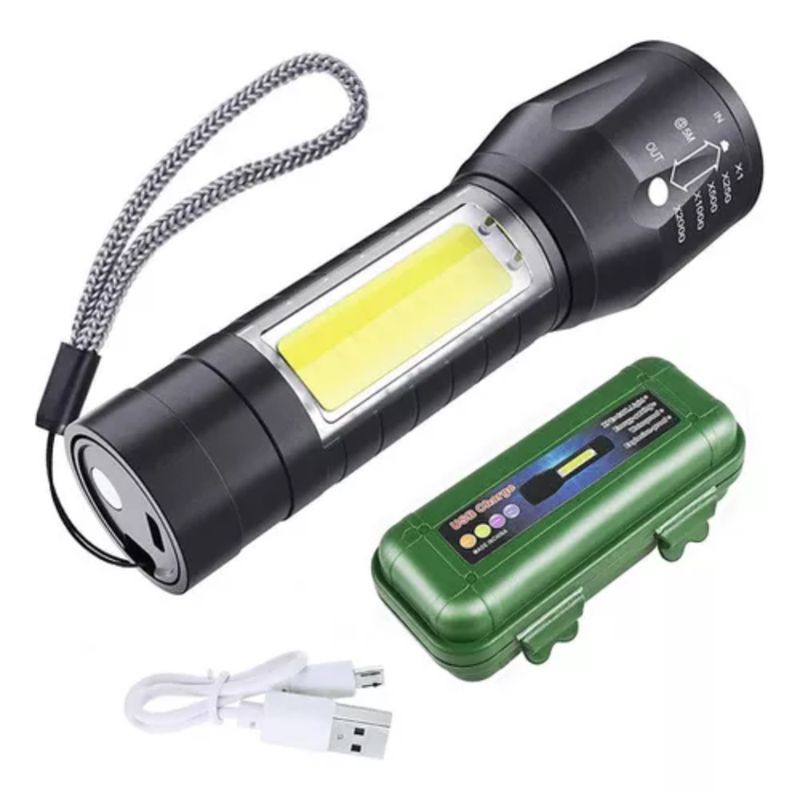 GENERICO - Linterna Táctica Recargable USB Larga Distancia 3 Modos Led