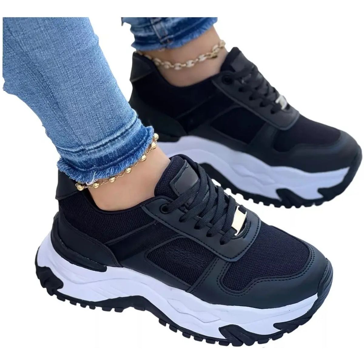 NACIONAL - Tenis Negro Dama Zapatillas Zapatos Mujer Lindos Moda Casual