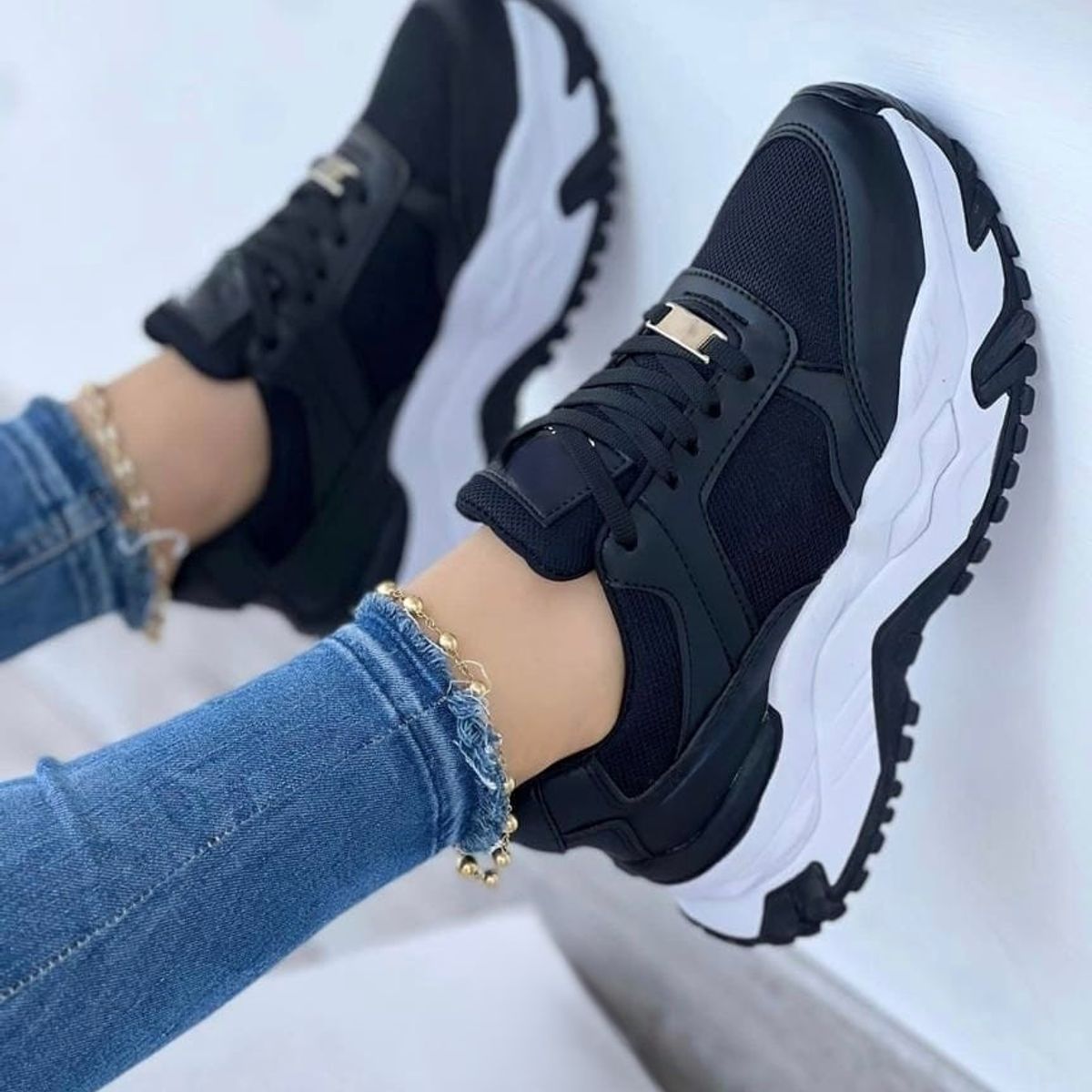 NACIONAL - Tenis Negro Dama Zapatillas Zapatos Mujer Lindos Moda Casual