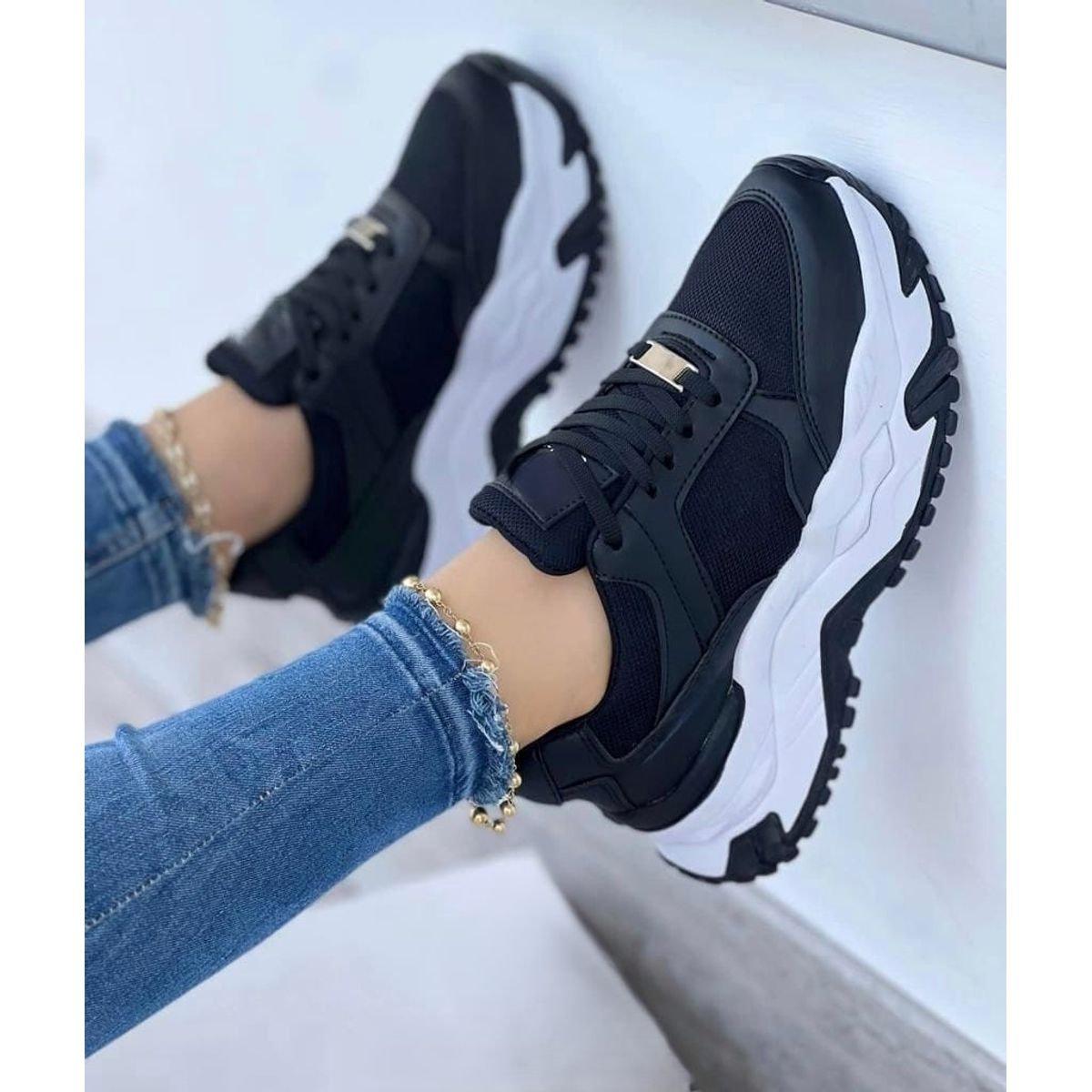 NACIONAL - Tenis Negro Dama Zapatillas Zapatos Mujer Lindos Moda Casual