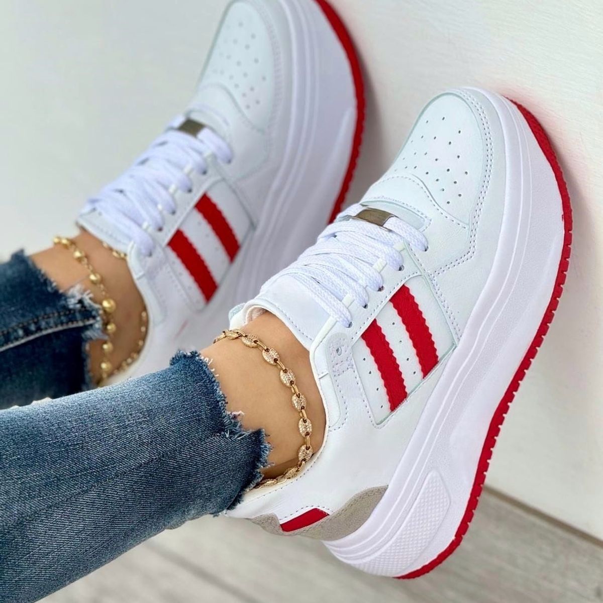 NACIONAL - Tenis Blanco Rojo Dama Zapatillas Zapatos Mujer Lindos Moda Casual