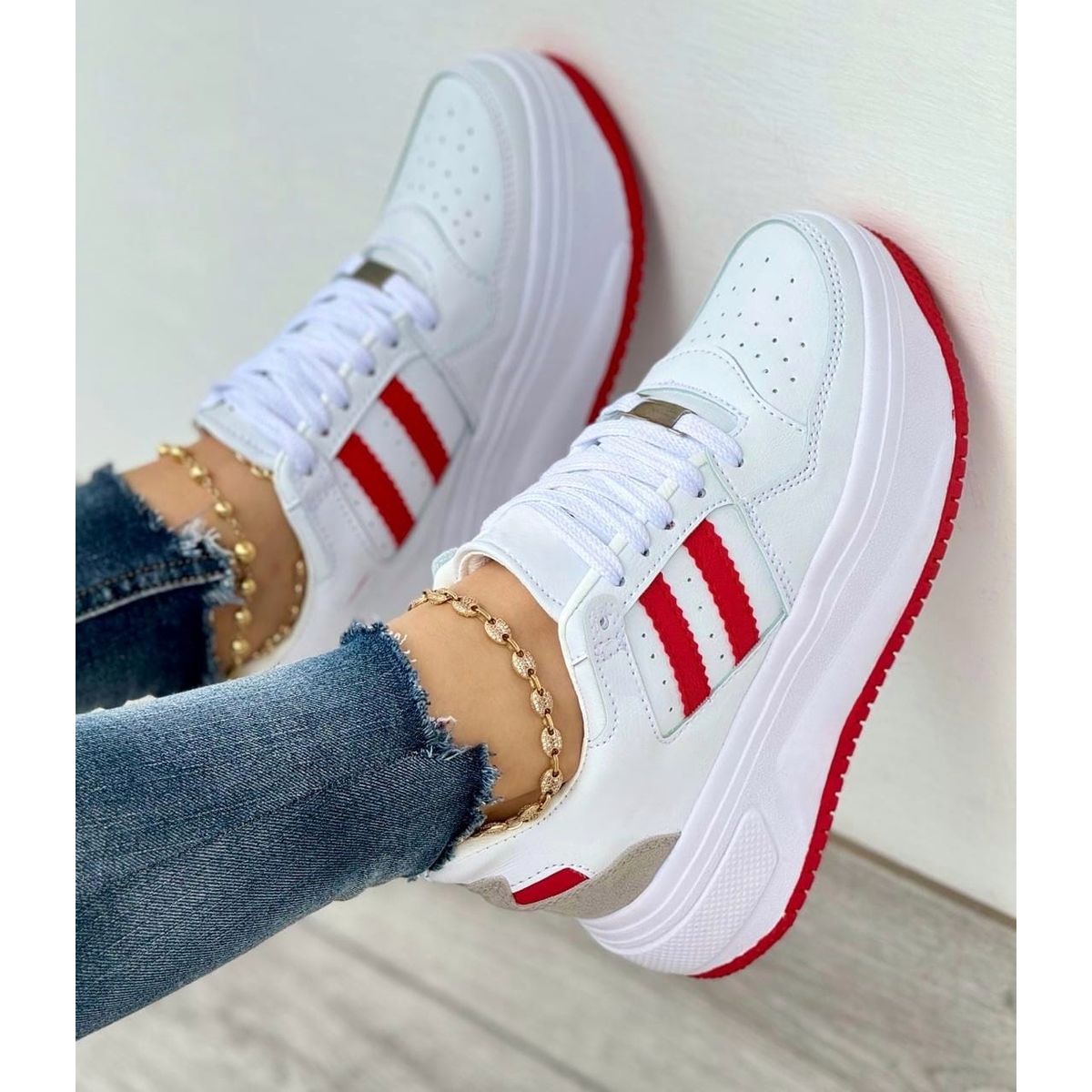 NACIONAL - Tenis Blanco Rojo Dama Zapatillas Zapatos Mujer Lindos Moda Casual