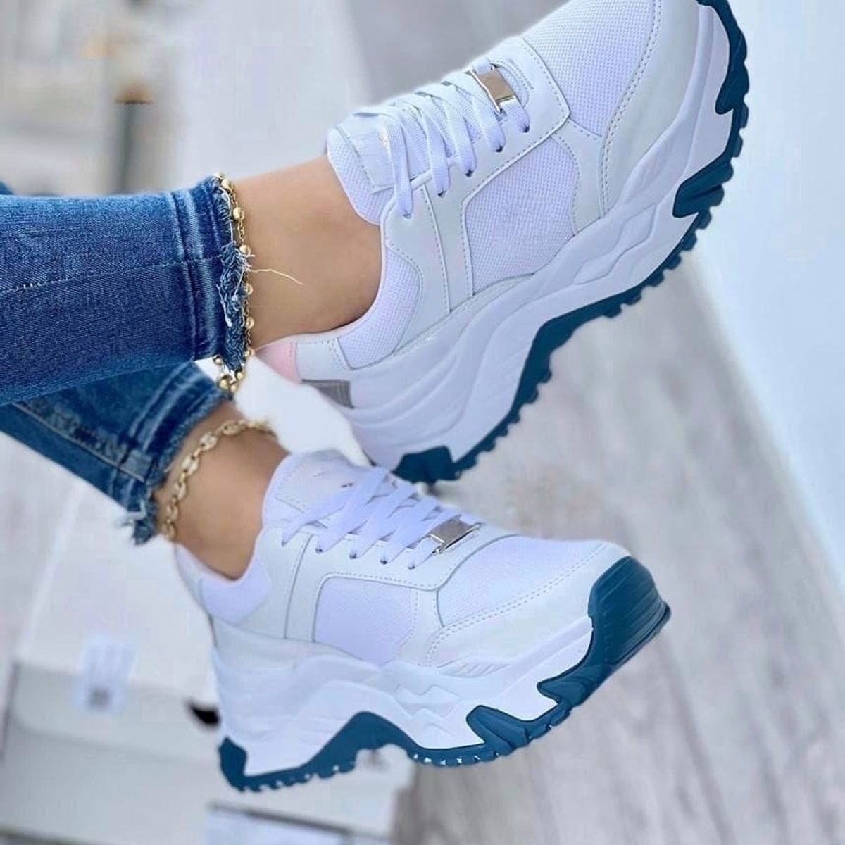 NACIONAL - Tenis Blanco Azul Dama Zapatillas Zapatos Mujer Lindos Moda Casual