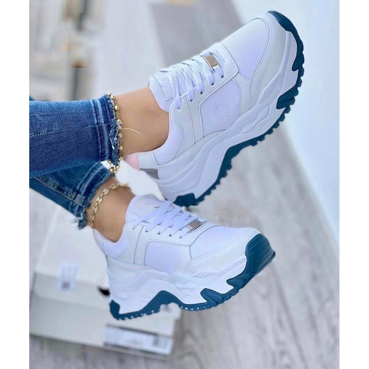 NACIONAL - Tenis Blanco Azul Dama Zapatillas Zapatos Mujer Lindos Moda Casual