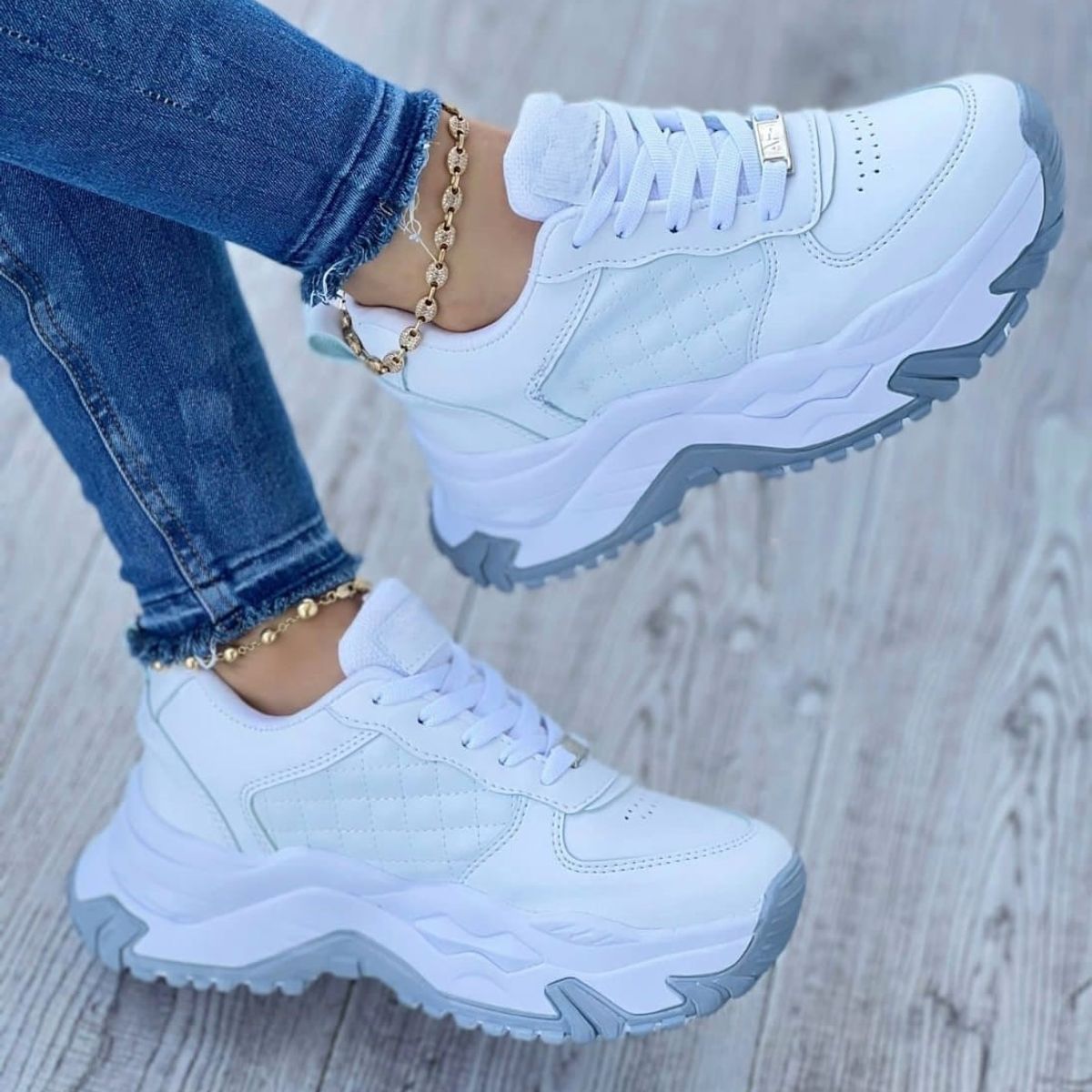 NACIONAL - Tenis Blanco Gris Dama Zapatillas Zapatos Mujer Lindos Moda Casual