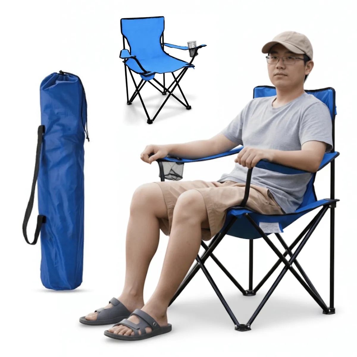GENERICO - Silla Plegable Con Portavasos Camping Parque Exterior azul