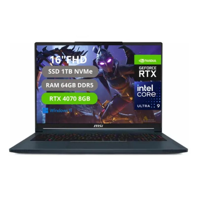 MSI - MSI STEALTH 16 AI STUDIO INTEL CORE ULTRA 9-185H RAM 64GB SSD 1TB RTX 4070 8GB