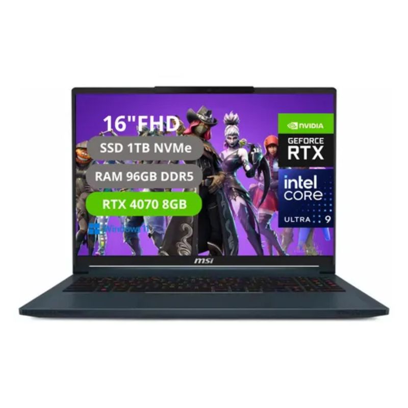 MSI - MSI STEALTH 16 AI STUDIO INTEL CORE ULTRA 9-185H RAM 96GB SSD 1TB RTX 4070 8GB