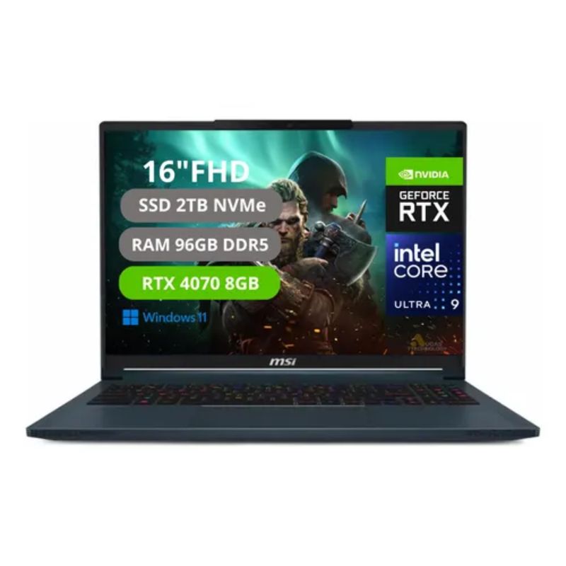 MSI - MSI STEALTH 16 AI STUDIO INTEL CORE ULTRA 9-185H RAM 96GB SSD 2TB RTX 4070 8GB