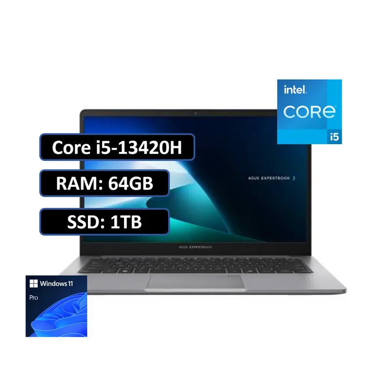 ASUS - PORTATIL ASUS EXPERTBOOK INTEL CORE I5-13420H RAM 64GB SSD 1TB WIN11 PRO