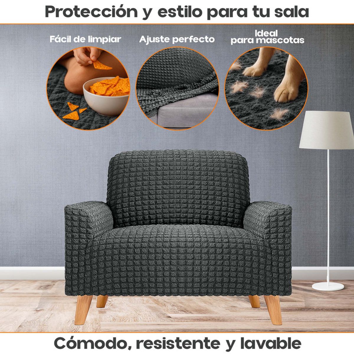 ENERGY PLUS - Protector de Sofá Un Puesto Tela Elástica Lavable Resistente