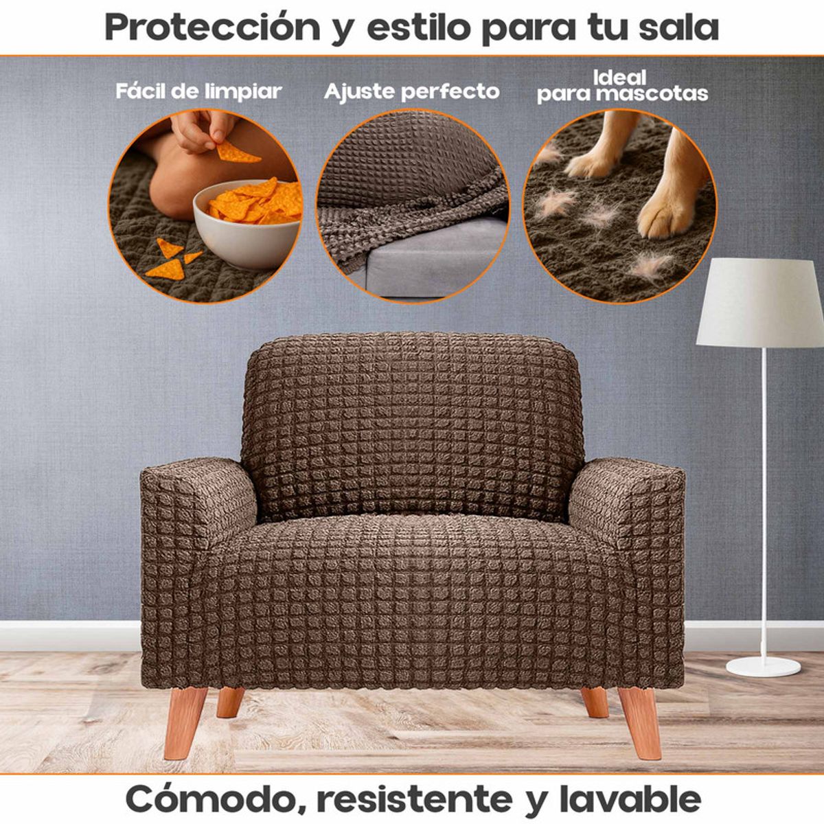 ENERGY PLUS - Protector de Sofá Un Puesto Tela Elástica Lavable Resistente