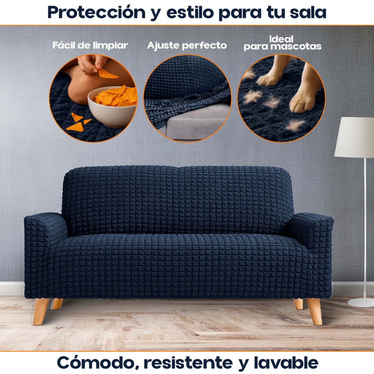 ENERGY PLUS - Protector Sofá 2 Puestos Lavable Antimanchas Ideal Mascotas