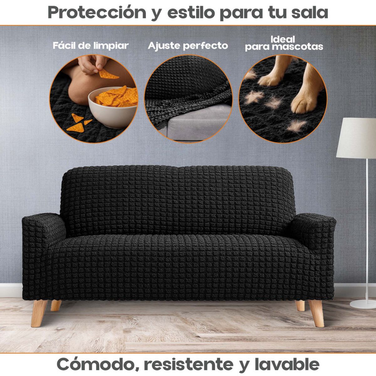 ENERGY PLUS - Protector Sofá 2 Puestos Lavable Antimanchas Ideal Mascotas