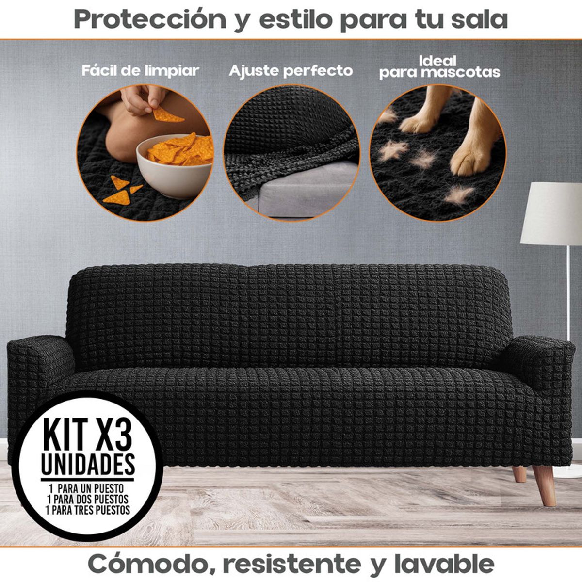 ENERGY PLUS - Combo x3 Protectores Elástico de Sofá Un Dos y Tres Puestos