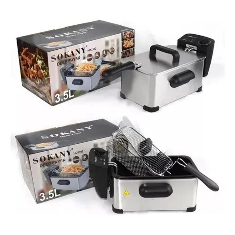 SOKANY - Freidora Eléctrica SOKANY 35L 2800W  Acero Inoxidable Termostato Regulable Freidora Profesional para Papas Pollo y Más