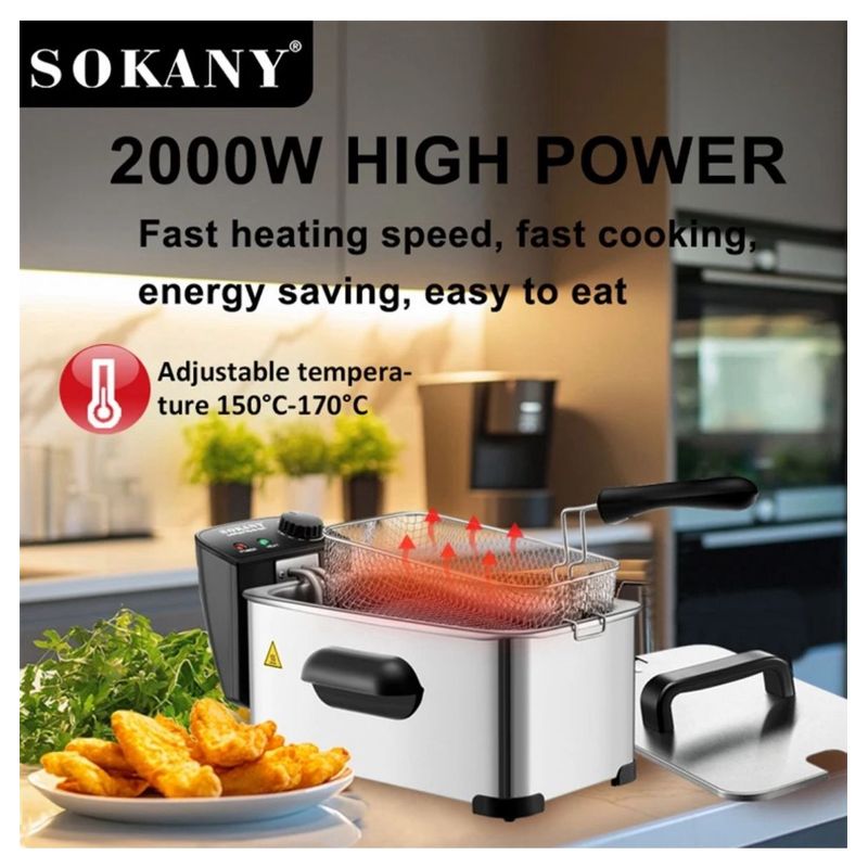 SOKANY - Freidora Eléctrica SOKANY 35L 2800W Acero Inoxidable Termostato Regulable
