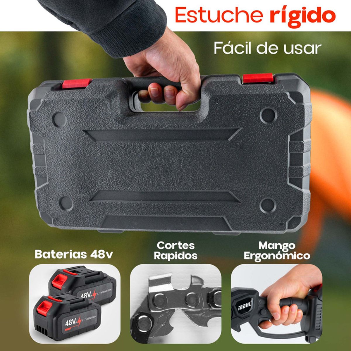 ENERGY PLUS - Sierra Eléctrica de Cadena Portátil 2 Baterías 48V Estuche