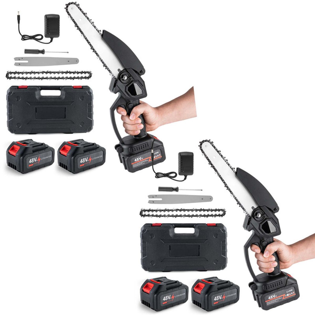ENERGY PLUS - Set x2 Sierra Eléctrica de Cadena Portátil 2 Baterías 48V