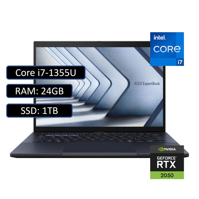 ASUS - PORTATIL ASUS EXPERTBOOK INTEL CORE I7-1355U RAM 24GB SSD 1TB RTX 2050 4GB