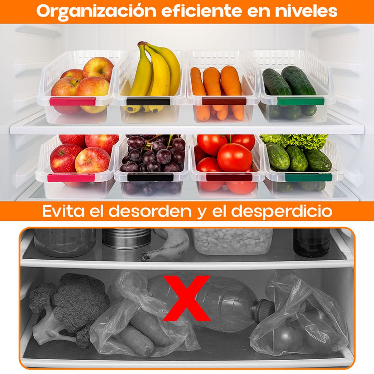 CHEF MASTER - Organizador Extraíble para Nevera Transparente Apilable